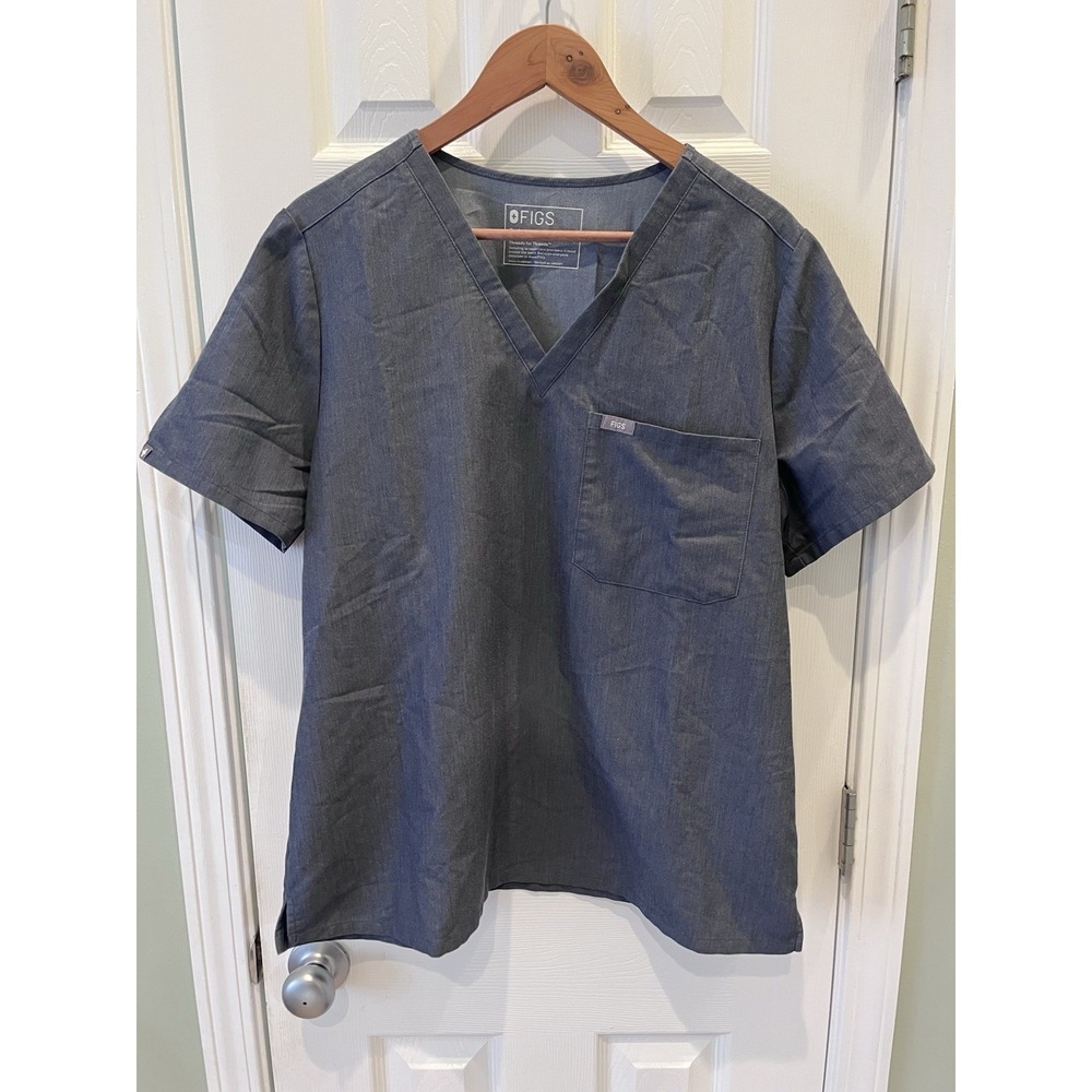 Figs Technical Catarina One Pocket Scrub Top Heather Denim Size XL FW1000